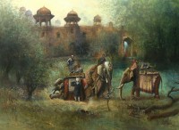 A. Q. Arif, Respite under the minarets, 36 x 48 Inch, Oil on Canvas, Cityscape Painting, AC-AQ-235